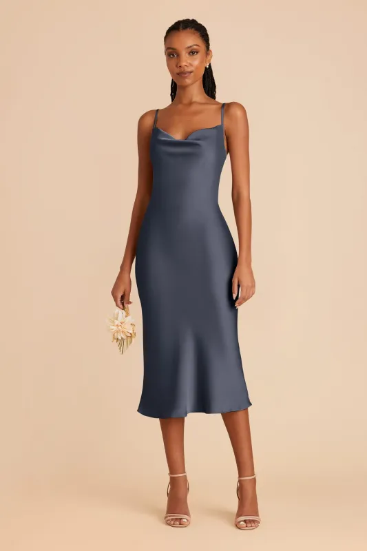 Lisa Matte Satin Midi Dress - Dusk Blue sold by Birdy Grey