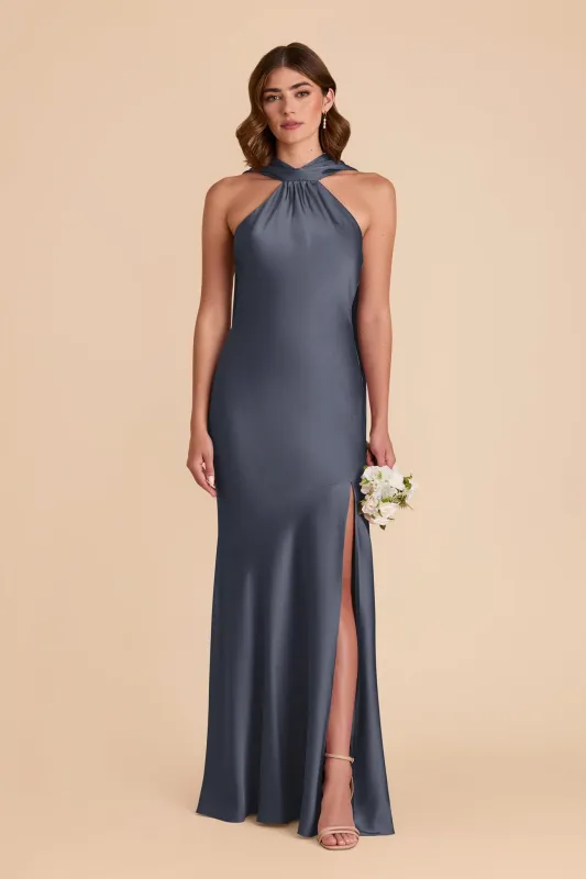 Eileen Matte Satin Dress - Dusk Blue sold by Birdy Grey