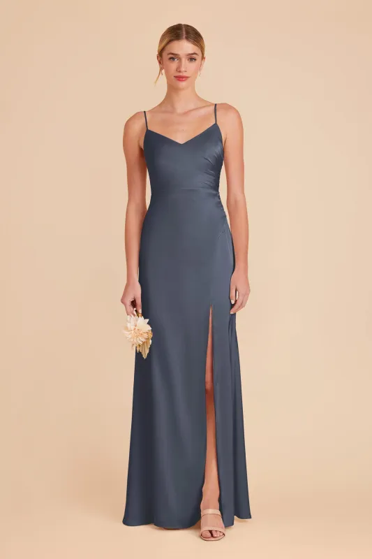 Catherine Matte Satin Dress - Dusk Blue sold by Birdy Grey