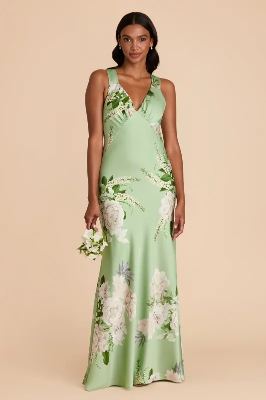 Veronica Matte Satin Dress - Pistachio Garden Bloom sold by Birdy Grey