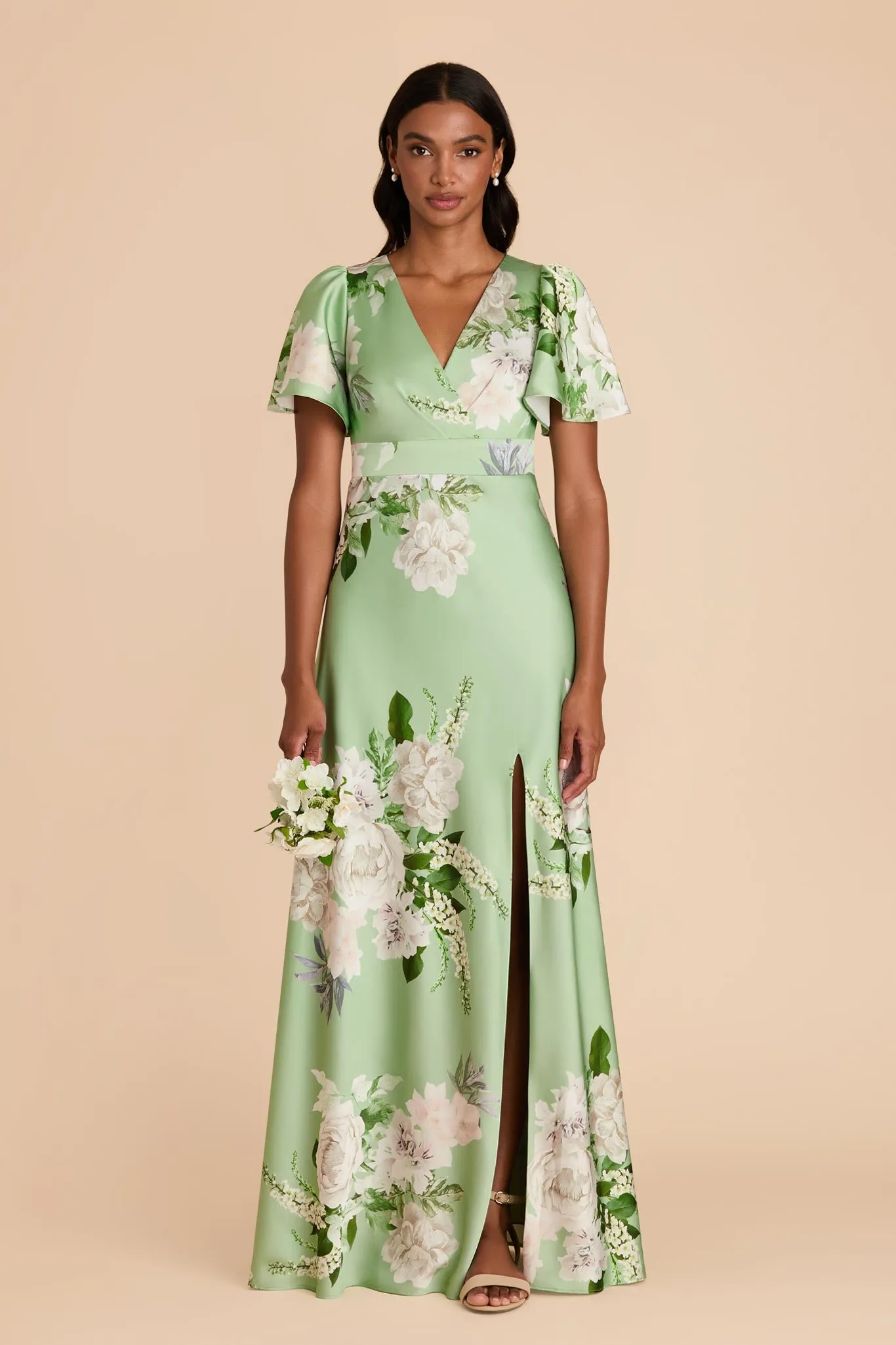 Marni Matte Satin Dress - Pistachio Garden Bloom sold by Birdy Grey