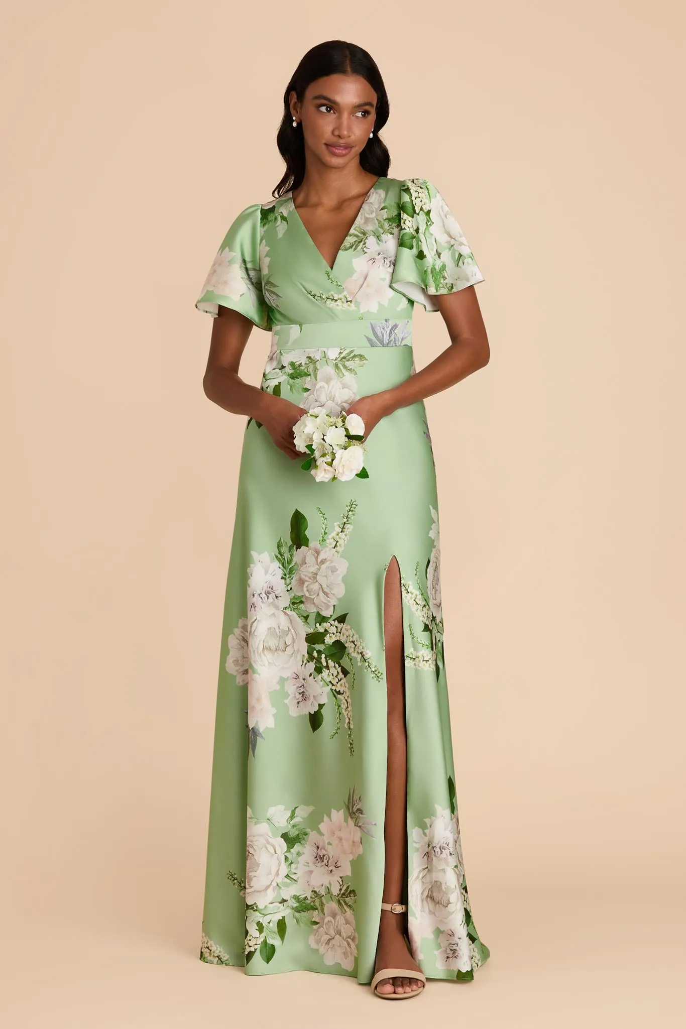Marni Matte Satin Dress - Pistachio Garden Bloom sold by Birdy Grey product image thumbnail 3