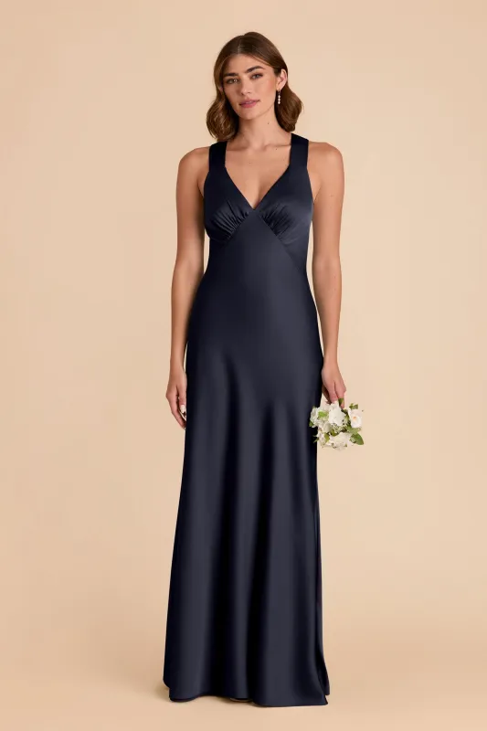 Veronica Matte Satin Dress - Navy sold by Birdy Grey