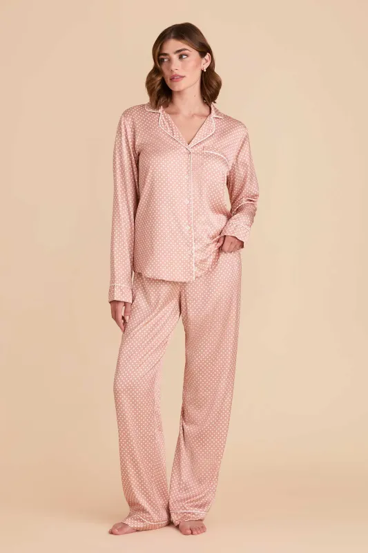 Jonny Print Long Sleeves and Pants Satin PJ Set - Antique Rose Diamond sold by Birdy Grey