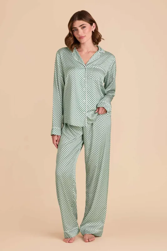 Jonny Print Long Sleeves and Pants Satin PJ Set - Pistachio Diamond sold by Birdy Grey