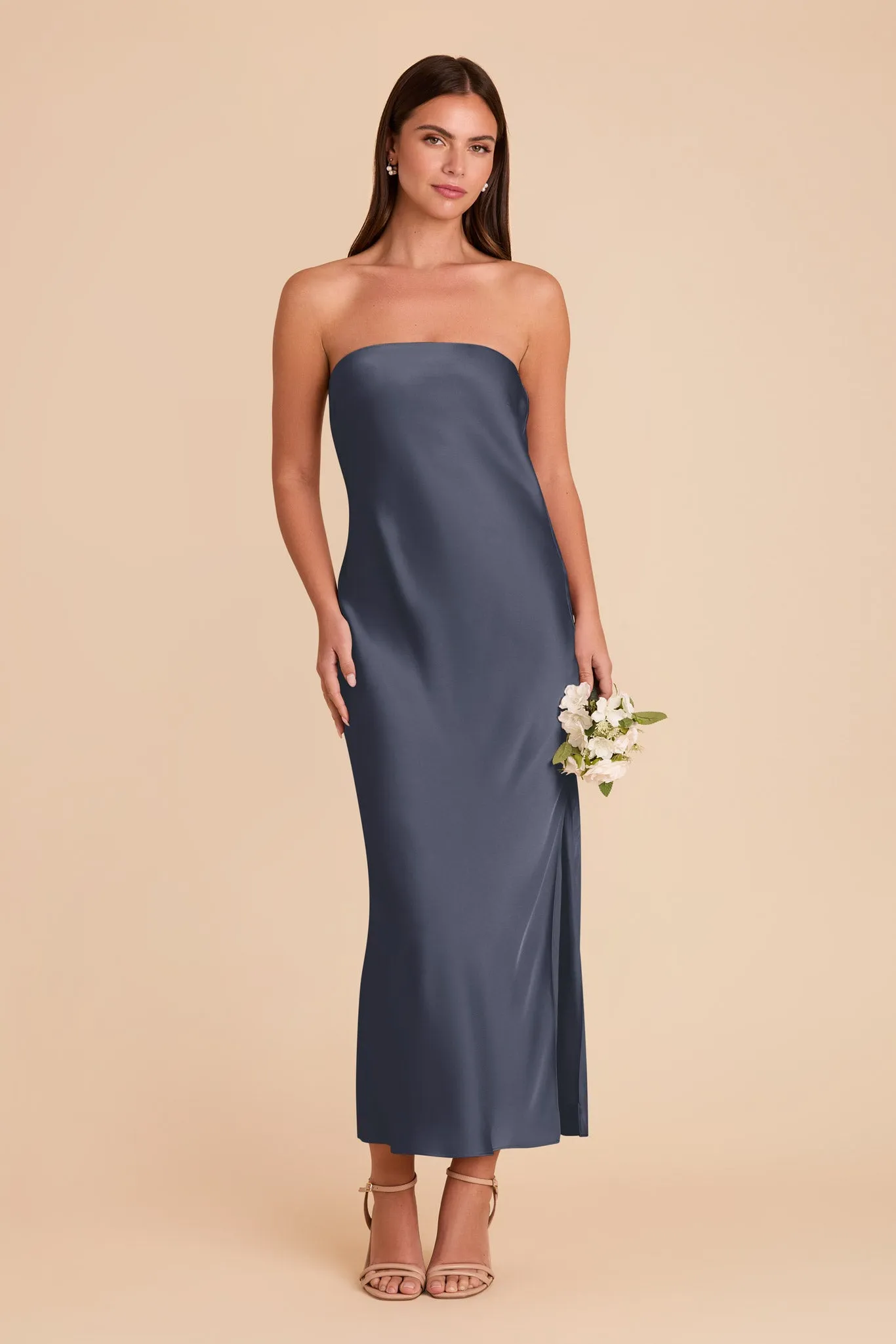 Isla Matte Satin Dress - Dusk Blue sold by Birdy Grey