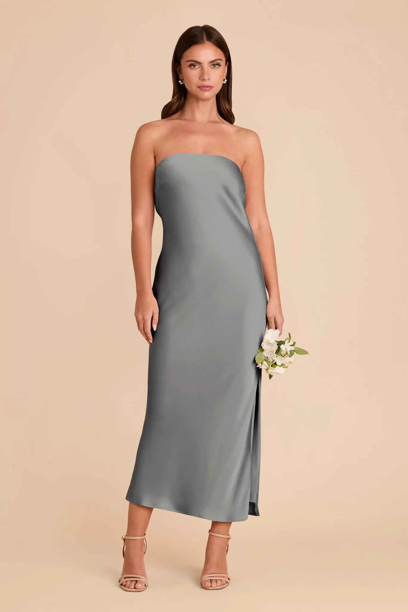 Isla Matte Satin Dress - Silver sold by Birdy Grey
