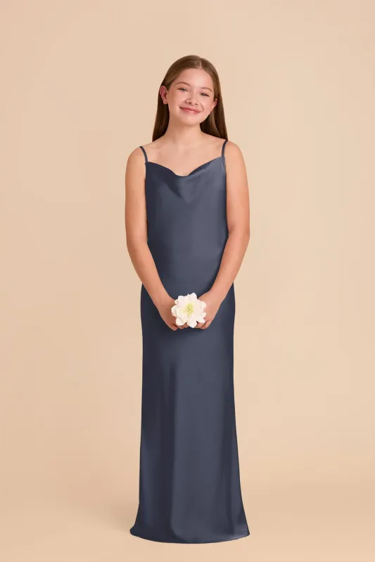 Elisa Junior Matte Satin Dress - Dusk Blue sold by Birdy Grey