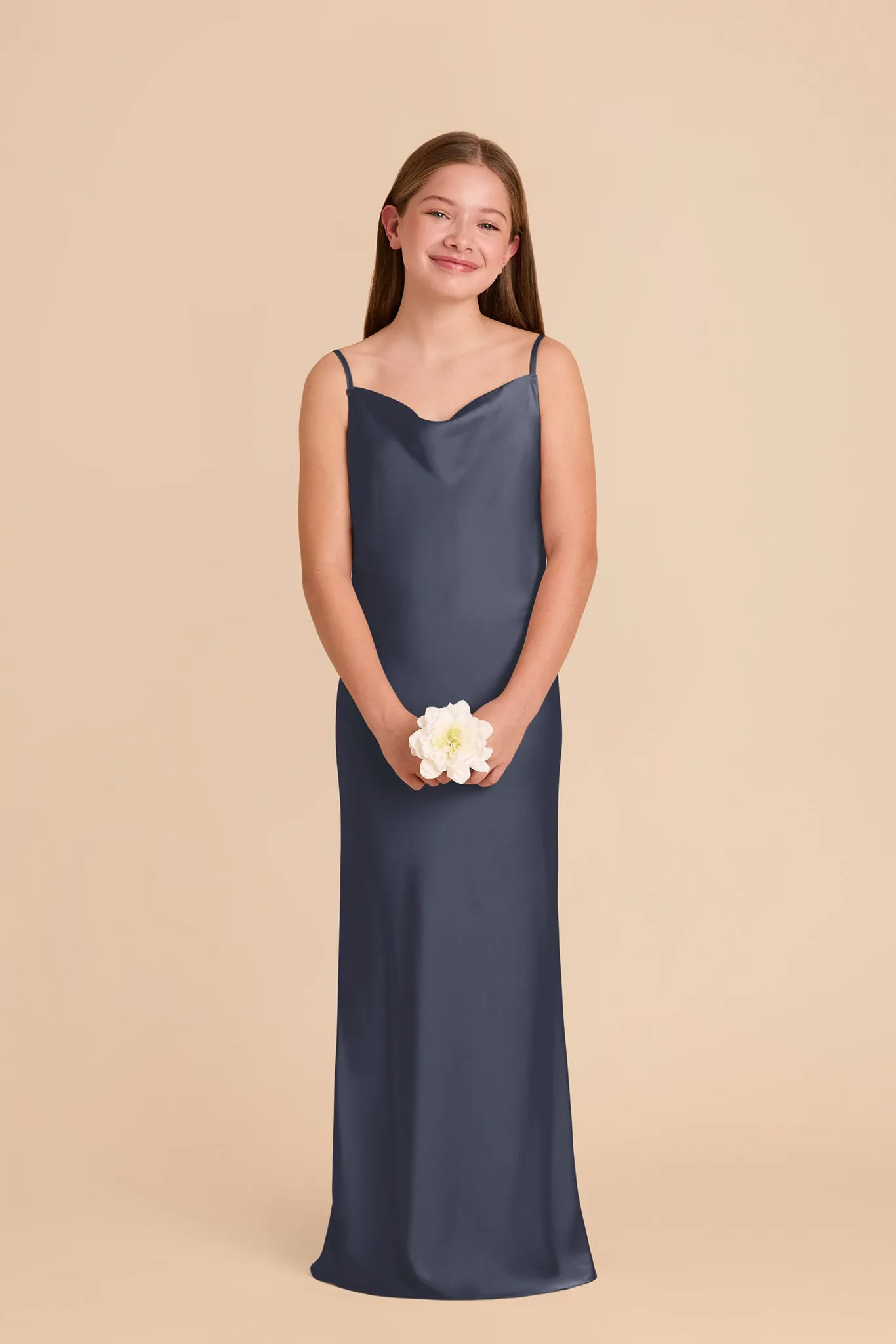 Elisa Junior Matte Satin Dress - Dusk Blue sold by Birdy Grey