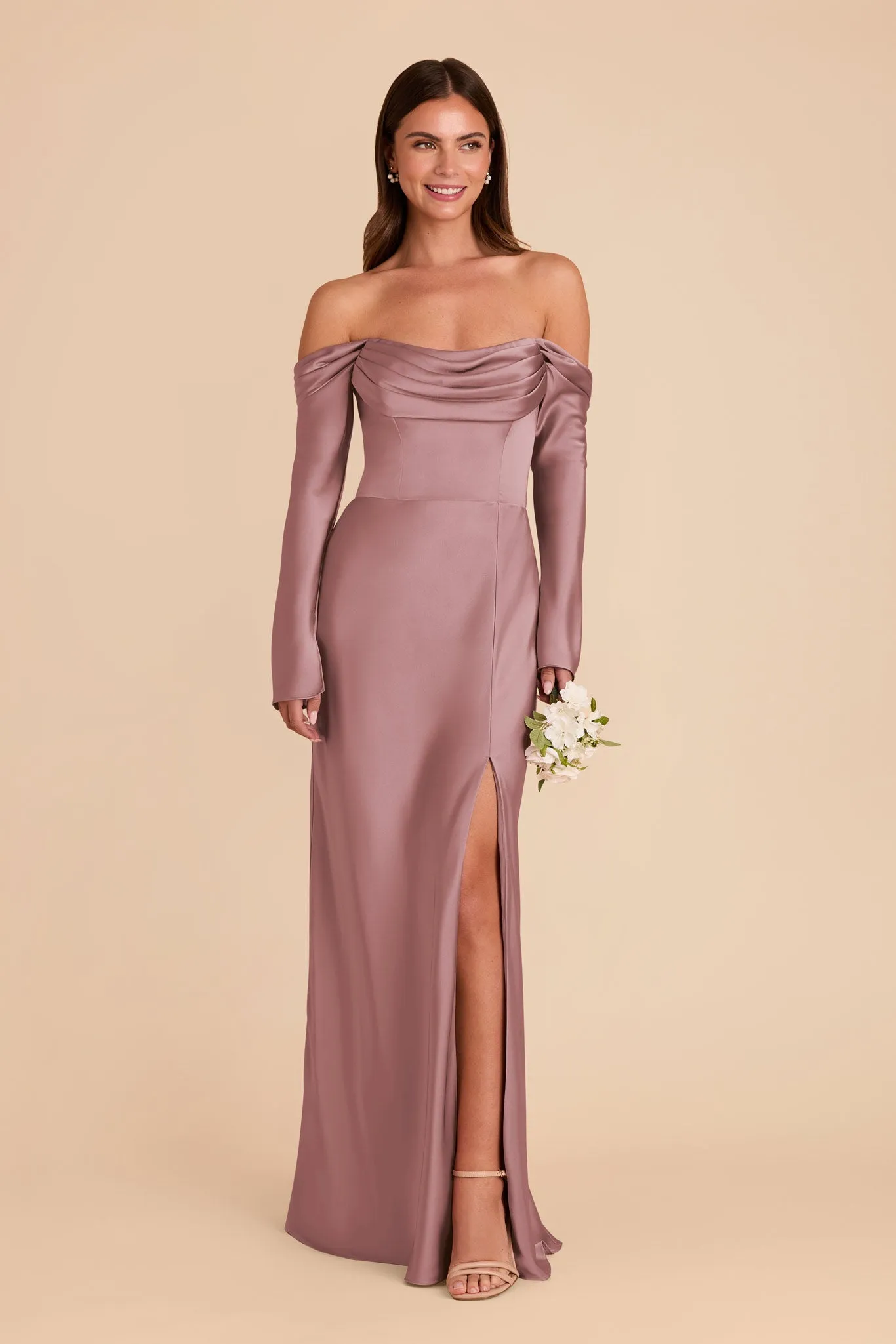 Maya Matte Satin Dress - Dark Mauve sold by Birdy Grey