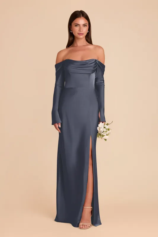 Maya Matte Satin Dress - Dusk Blue sold by Birdy Grey