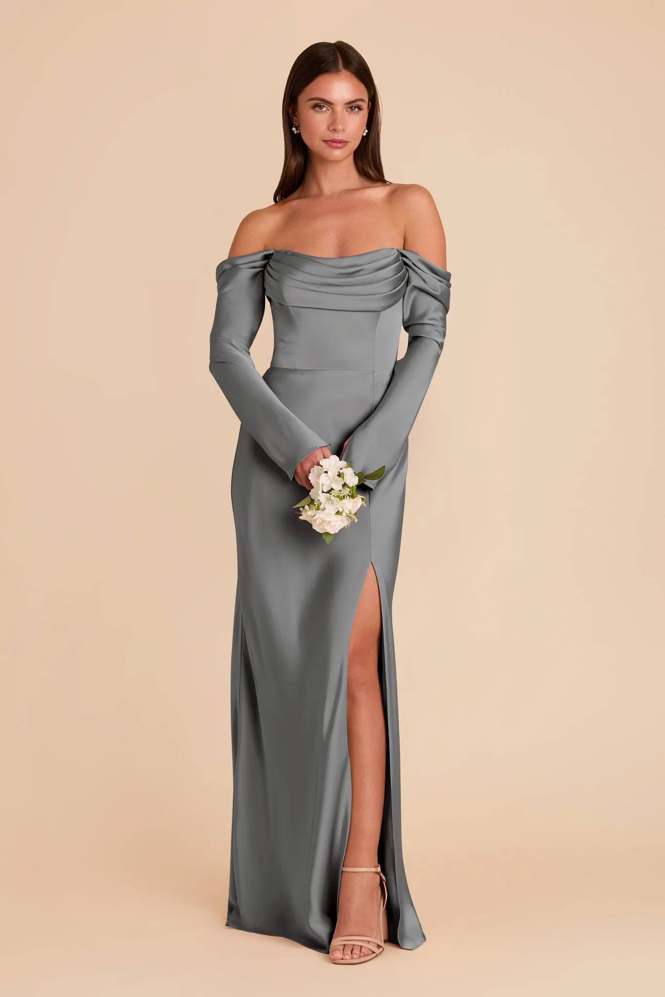 Maya Matte Satin Dress - Silver sold by Birdy Grey