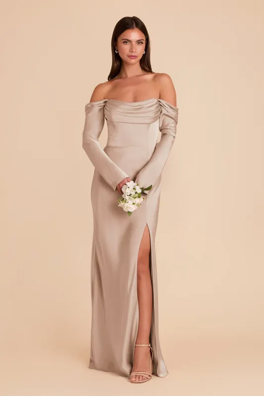 Maya Matte Satin Dress - Taupe sold by Birdy Grey