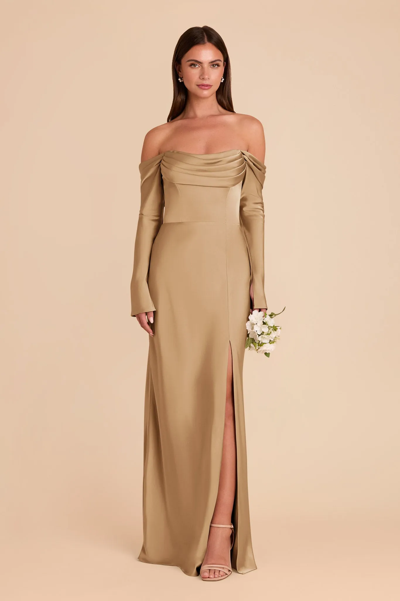 Maya Matte Satin Dress - Yellow Gold sold by Birdy Grey