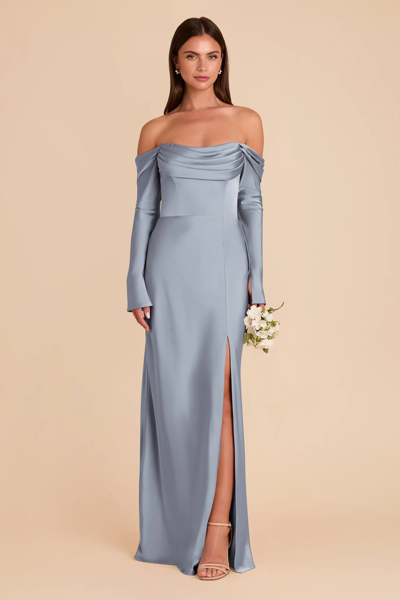 Maya Matte Satin Dress - Dusty Blue sold by Birdy Grey