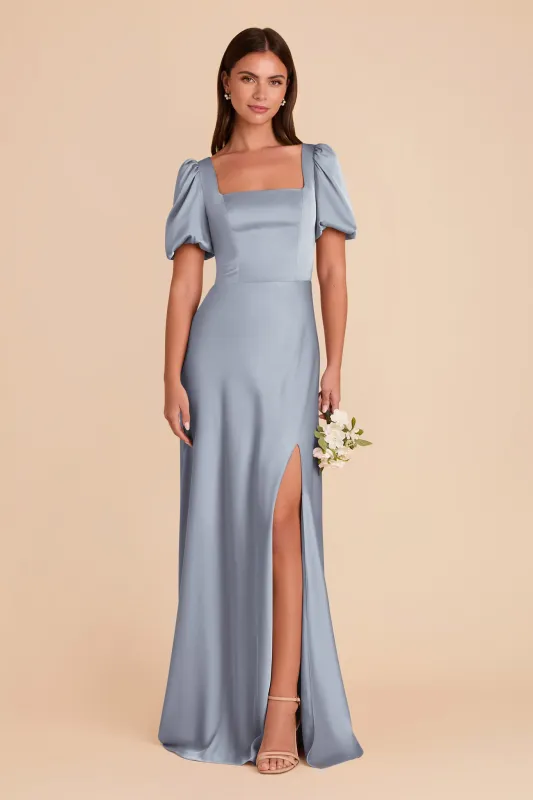 Judy Matte Satin Dress - Dusty Blue sold by Birdy Grey