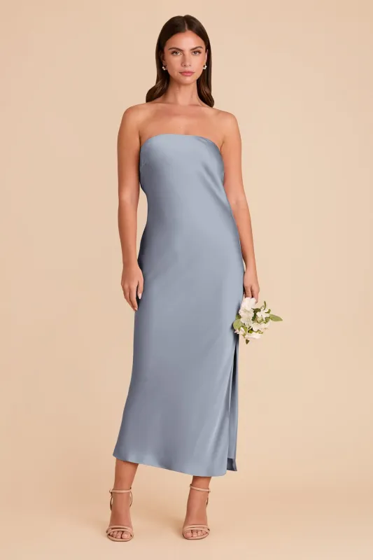 Isla Matte Satin Dress - Dusty Blue sold by Birdy Grey