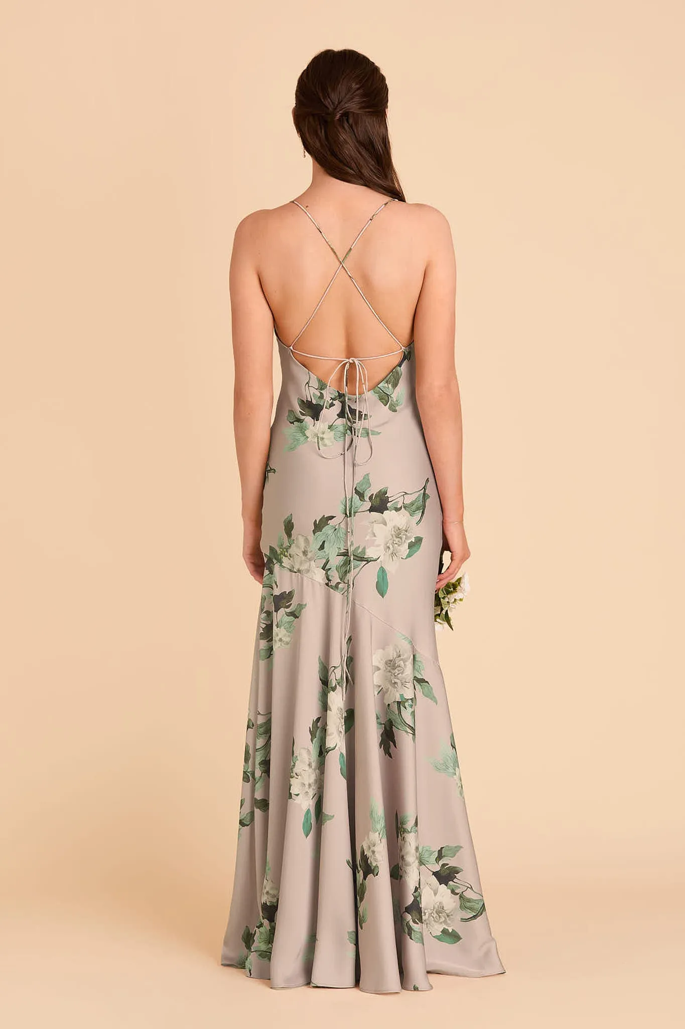 Olivia Matte Satin Dress - Latte Camelia Blooms sold by Birdy Grey product image thumbnail 4