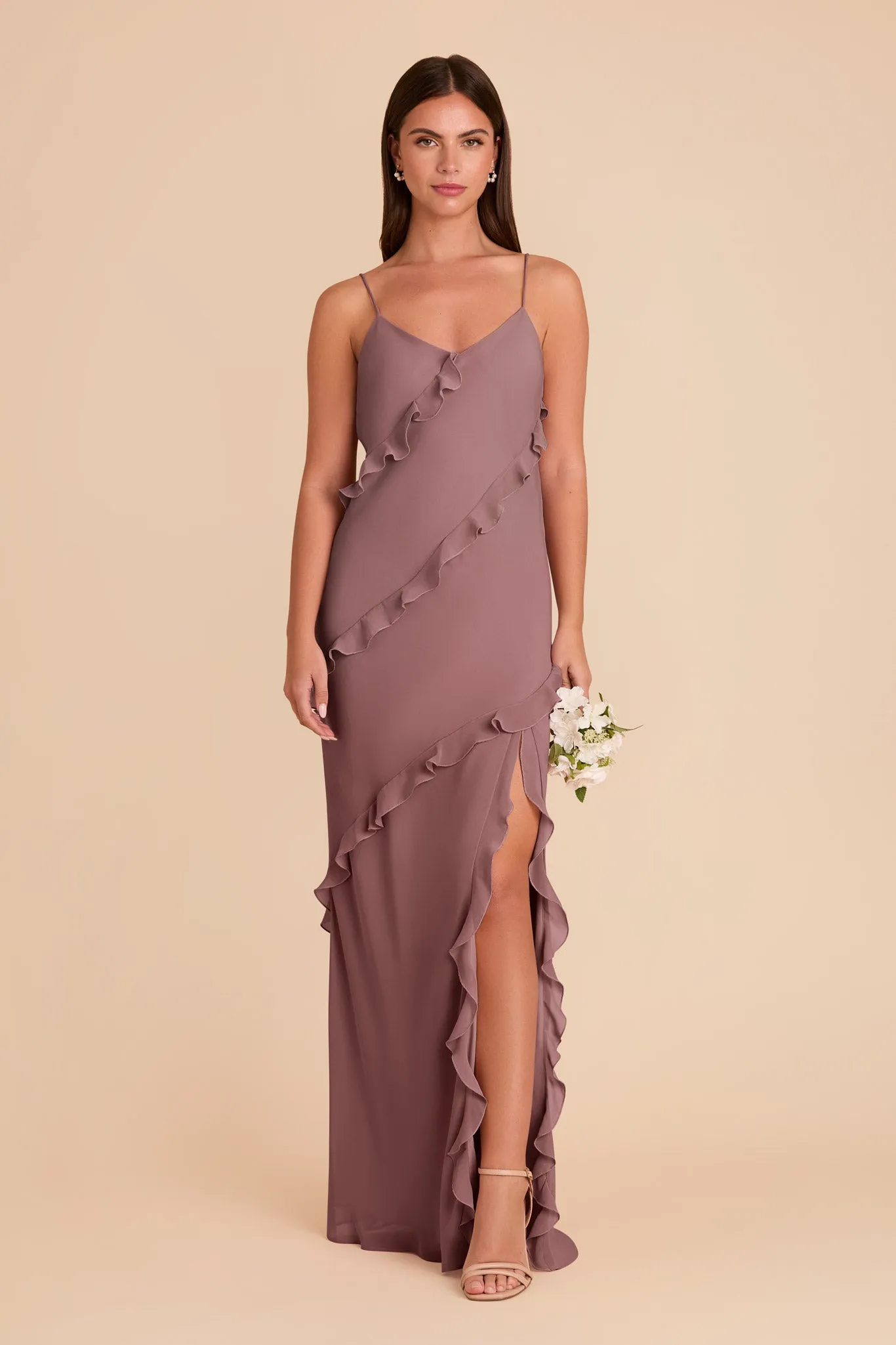Valentina Chiffon Dress - Dark Mauve sold by Birdy Grey