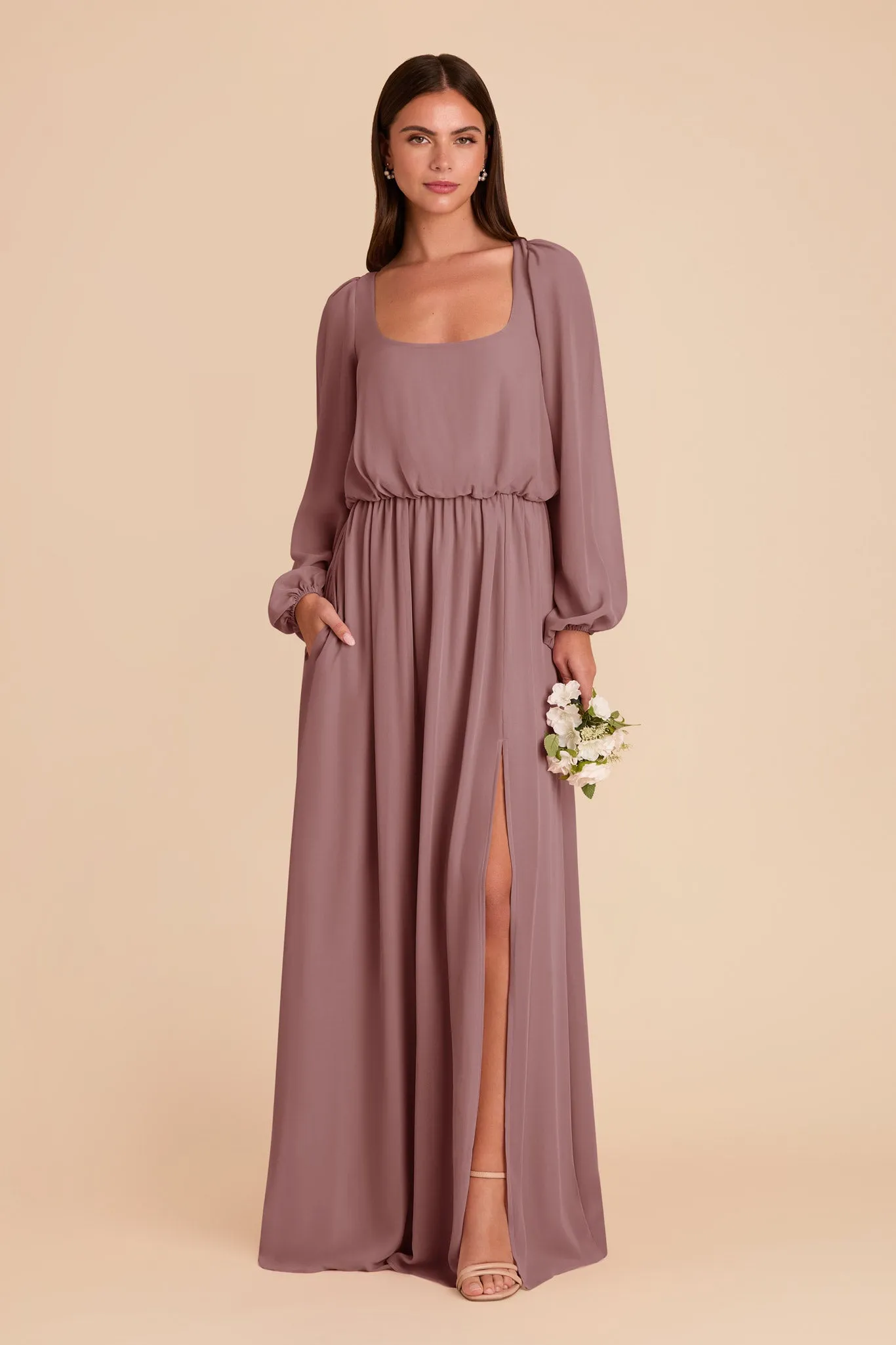 Eloise Chiffon Dress - Dark Mauve sold by Birdy Grey