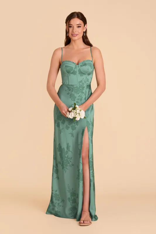 Jessica Matte Satin Dress - Sage Whimsical Blooms sold by Birdy Grey