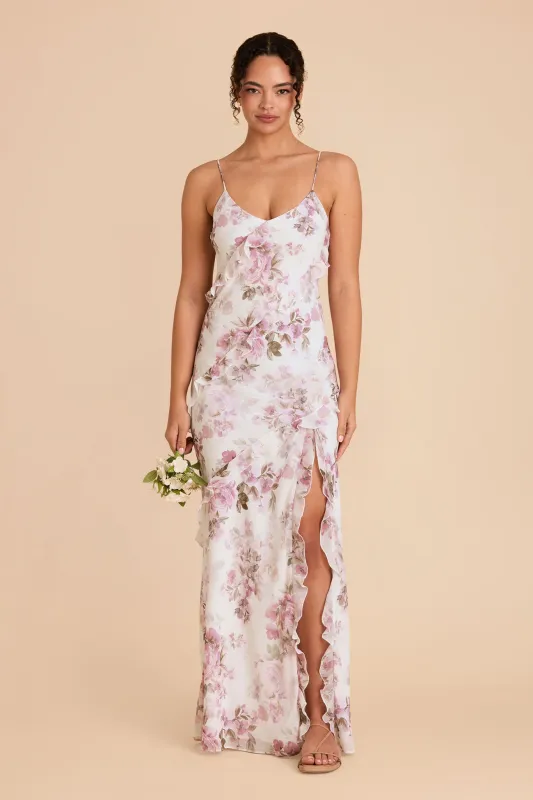 Valentina Chiffon Dress - Dusty Pink Peonies sold by Birdy Grey