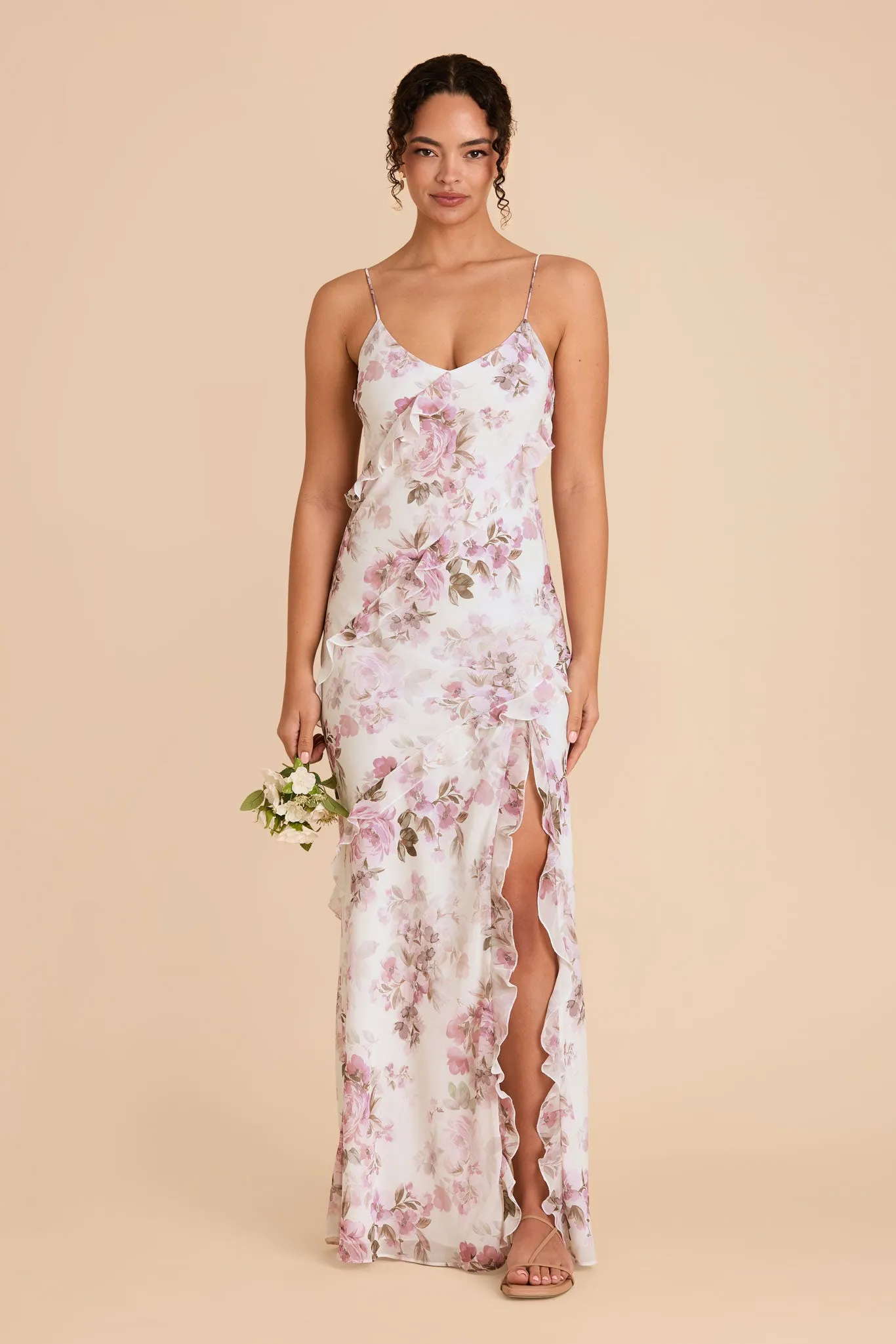 Valentina Chiffon Dress - Dusty Pink Peonies sold by Birdy Grey