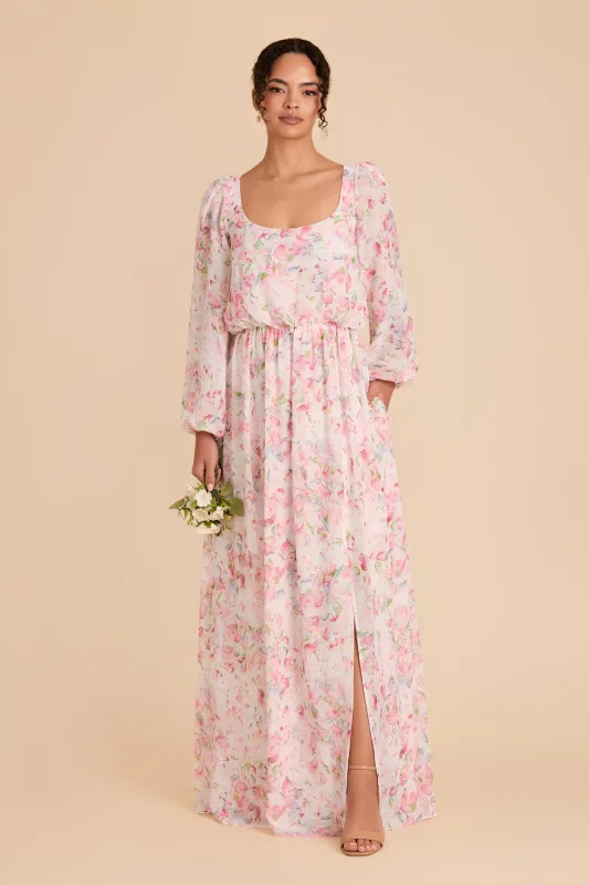 Eloise Chiffon Dress - Pink Falling Petals sold by Birdy Grey