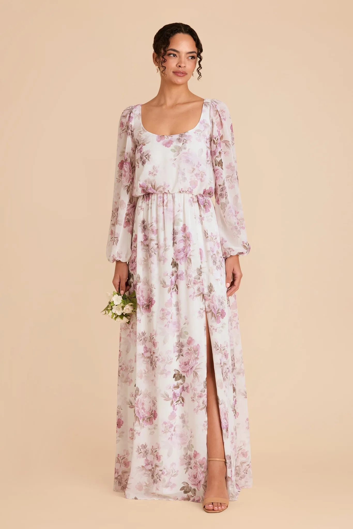 Eloise Chiffon Dress - Dusty Pink Peonies sold by Birdy Grey