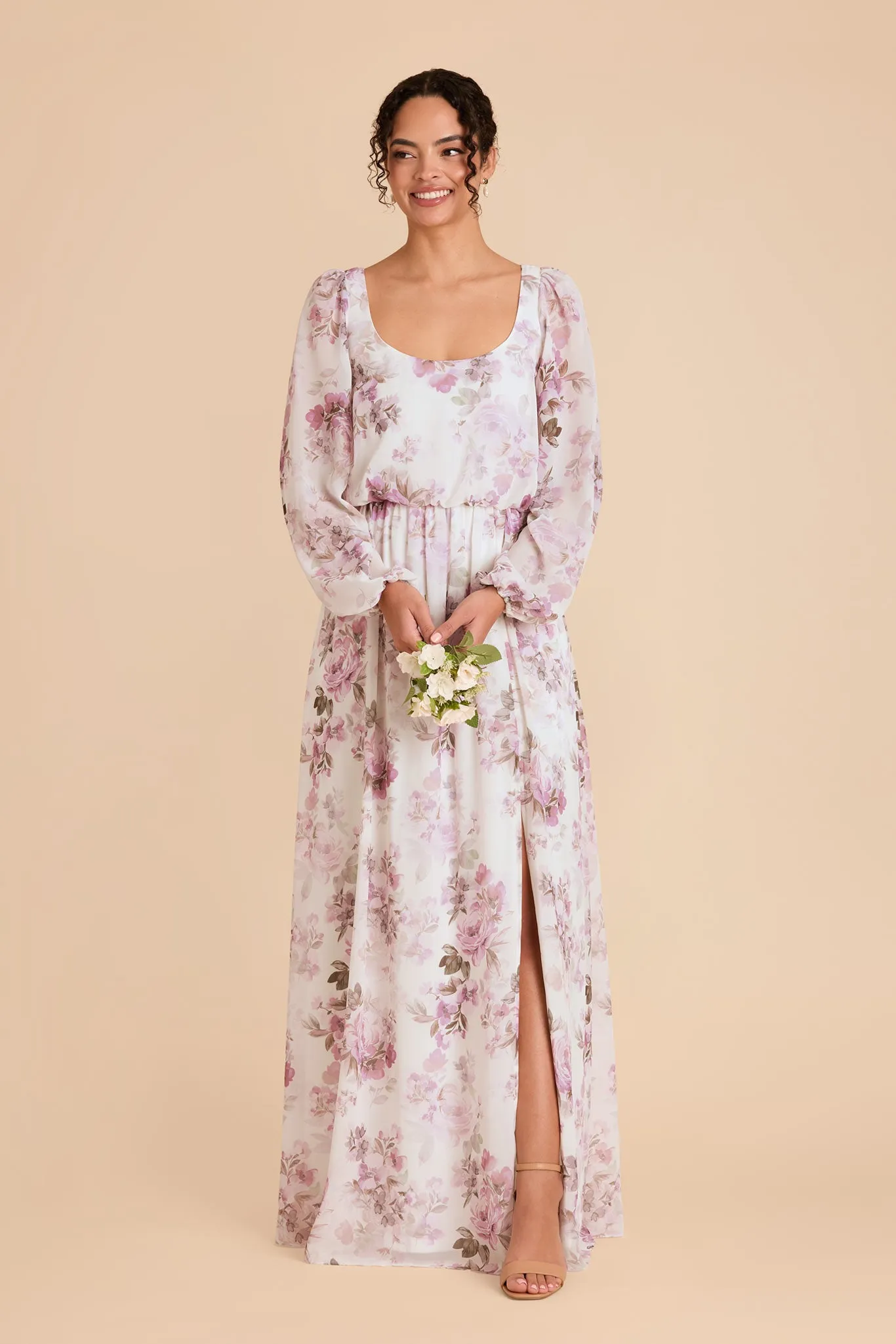 Eloise Chiffon Dress - Dusty Pink Peonies sold by Birdy Grey product image thumbnail 3