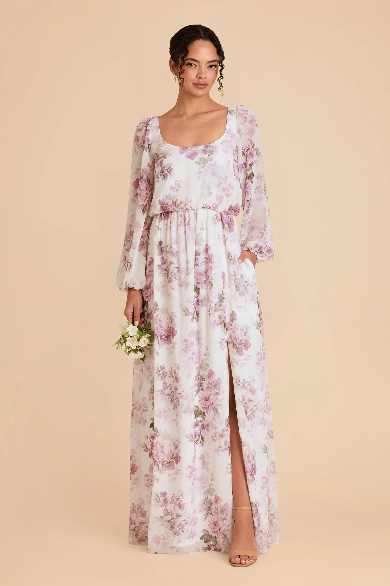 Eloise Chiffon Dress - Dusty Pink Peonies sold by Birdy Grey product image thumbnail 2