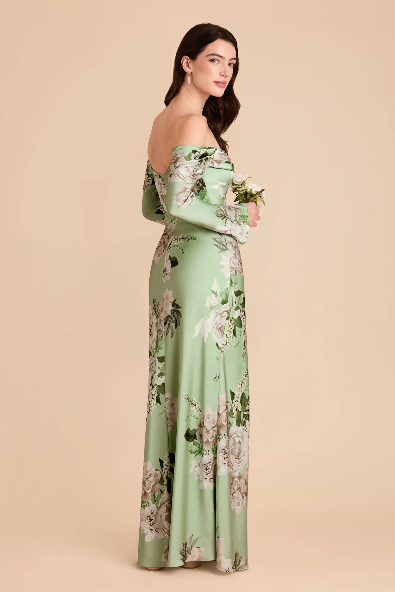 Maya Matte Satin Dress - Pistachio Garden Bloom sold by Birdy Grey product image thumbnail 3