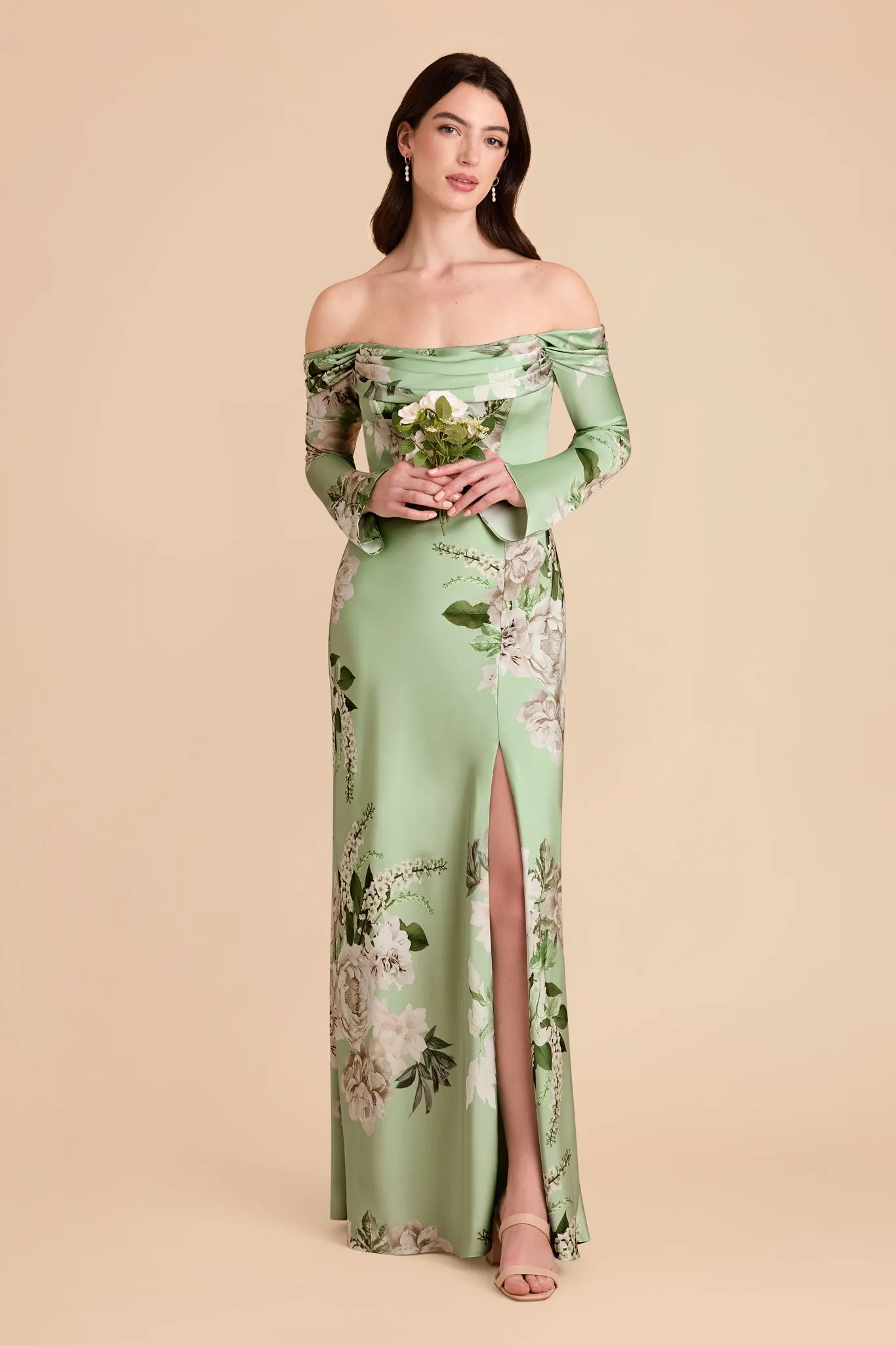 Maya Matte Satin Dress - Pistachio Garden Bloom sold by Birdy Grey product image thumbnail 2