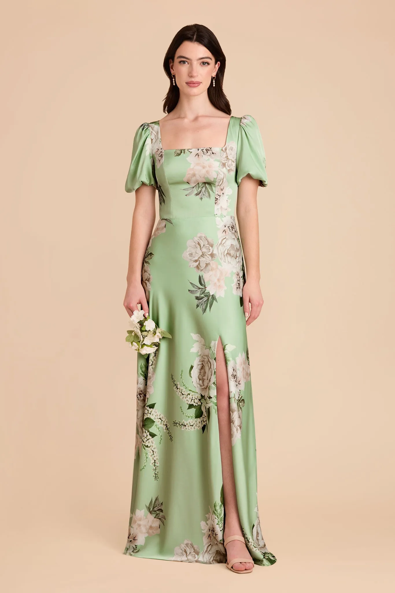 Judy Matte Satin Dress - Pistachio Garden Bloom sold by Birdy Grey