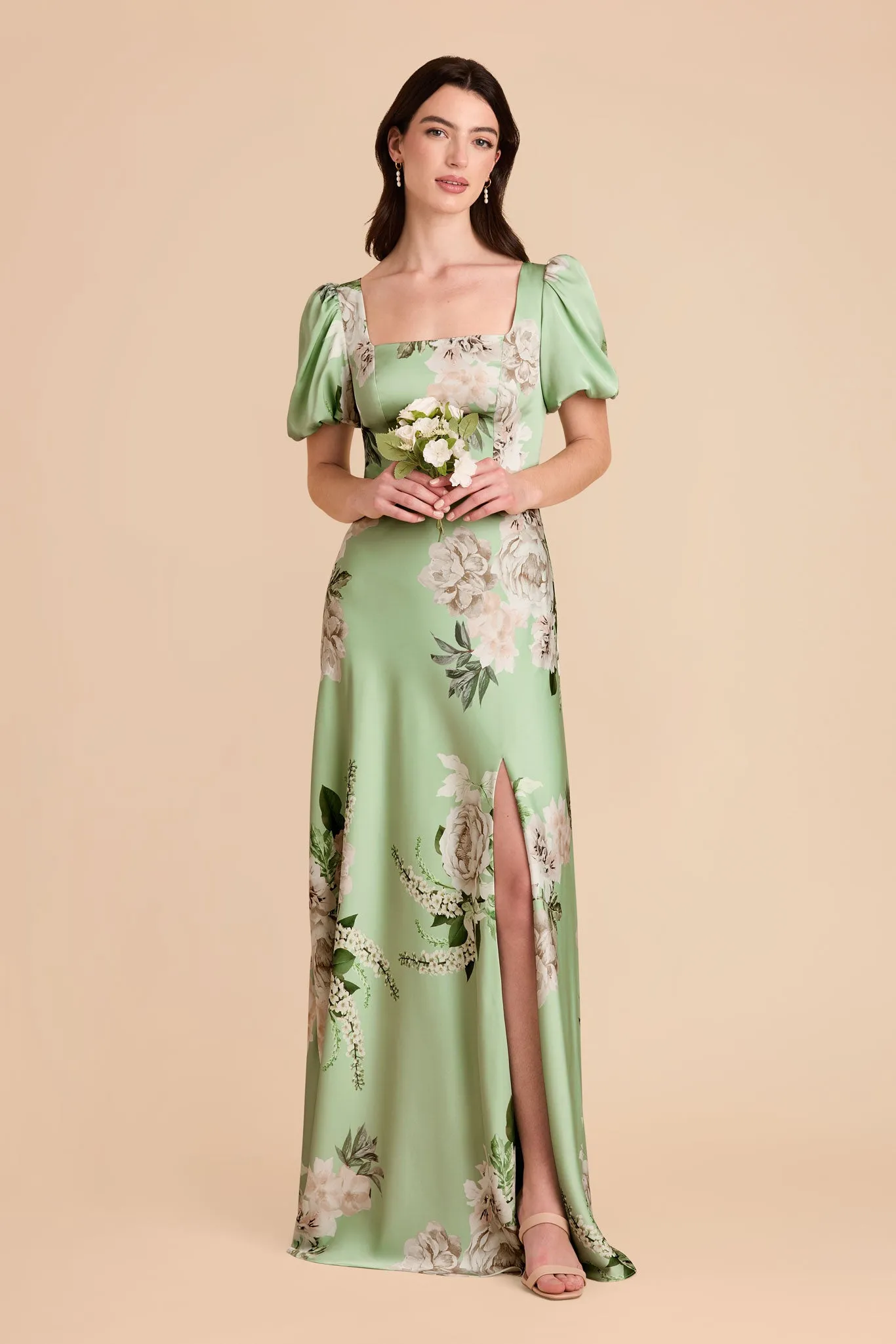 Judy Matte Satin Dress - Pistachio Garden Bloom sold by Birdy Grey product image thumbnail 2
