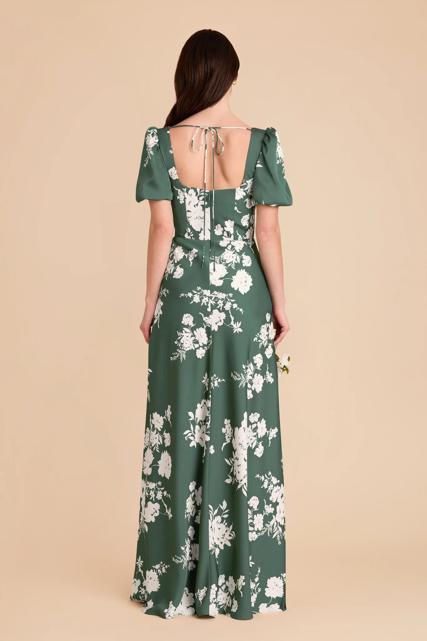 Judy Matte Satin Dress - Eucalyptus Whimsical Blooms sold by Birdy Grey product image thumbnail 4