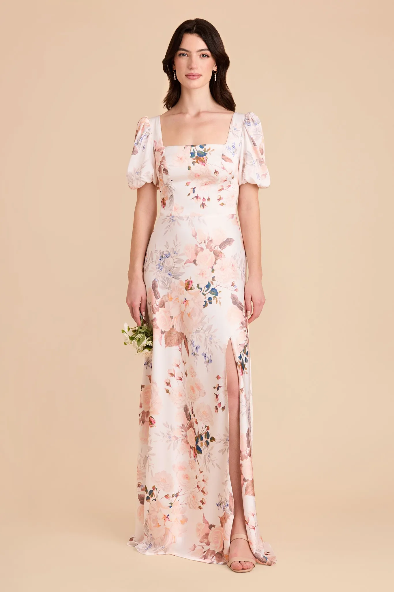 Judy Matte Satin Dress - Champagne Cascadia Bouquet sold by Birdy Grey