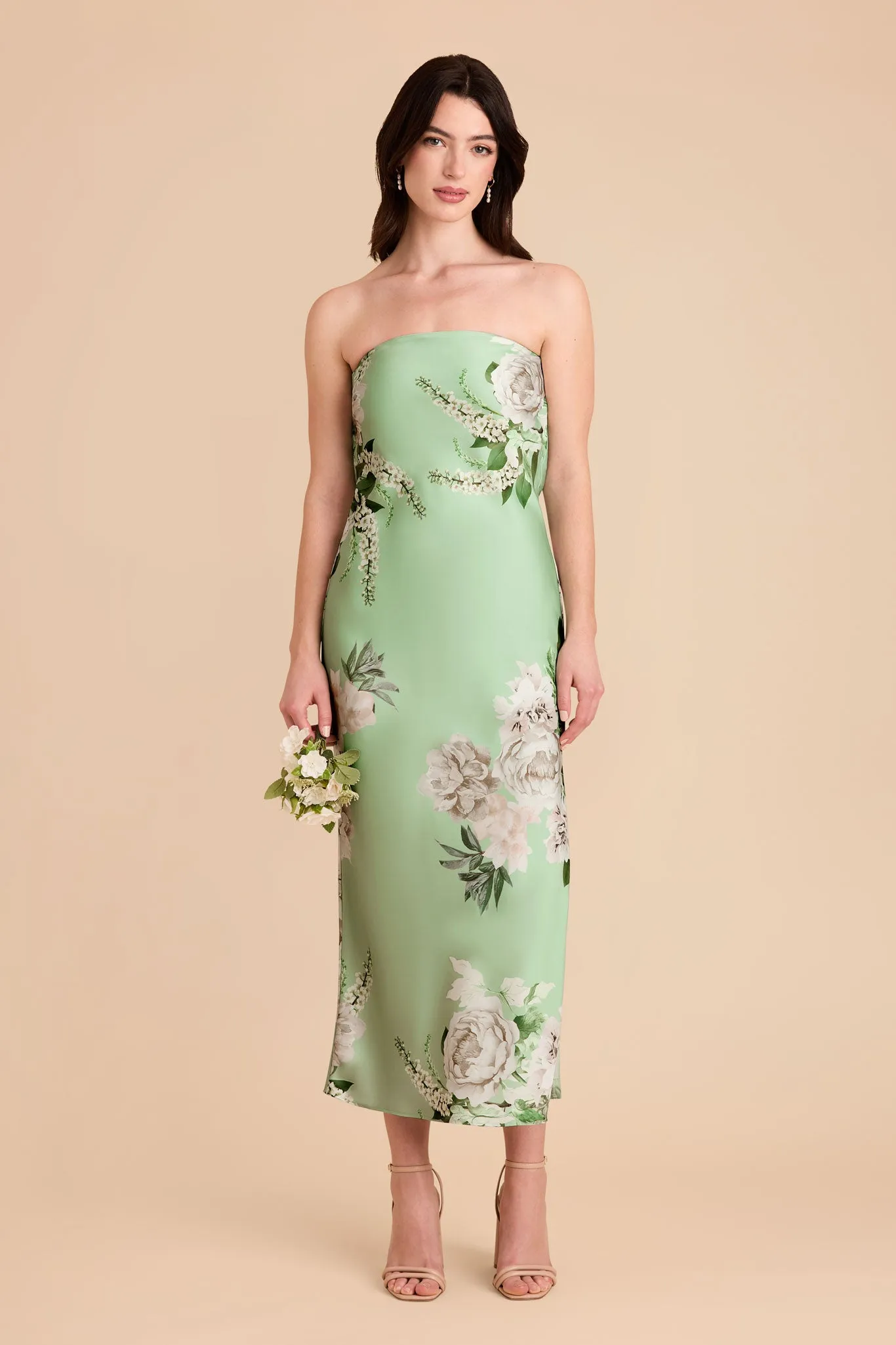 Isla Matte Satin Dress - Pistachio Garden Bloom sold by Birdy Grey