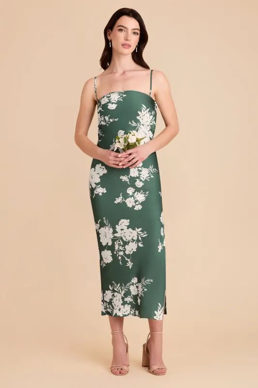 Isla Matte Satin Dress - Eucalyptus Whimsical Blooms sold by Birdy Grey