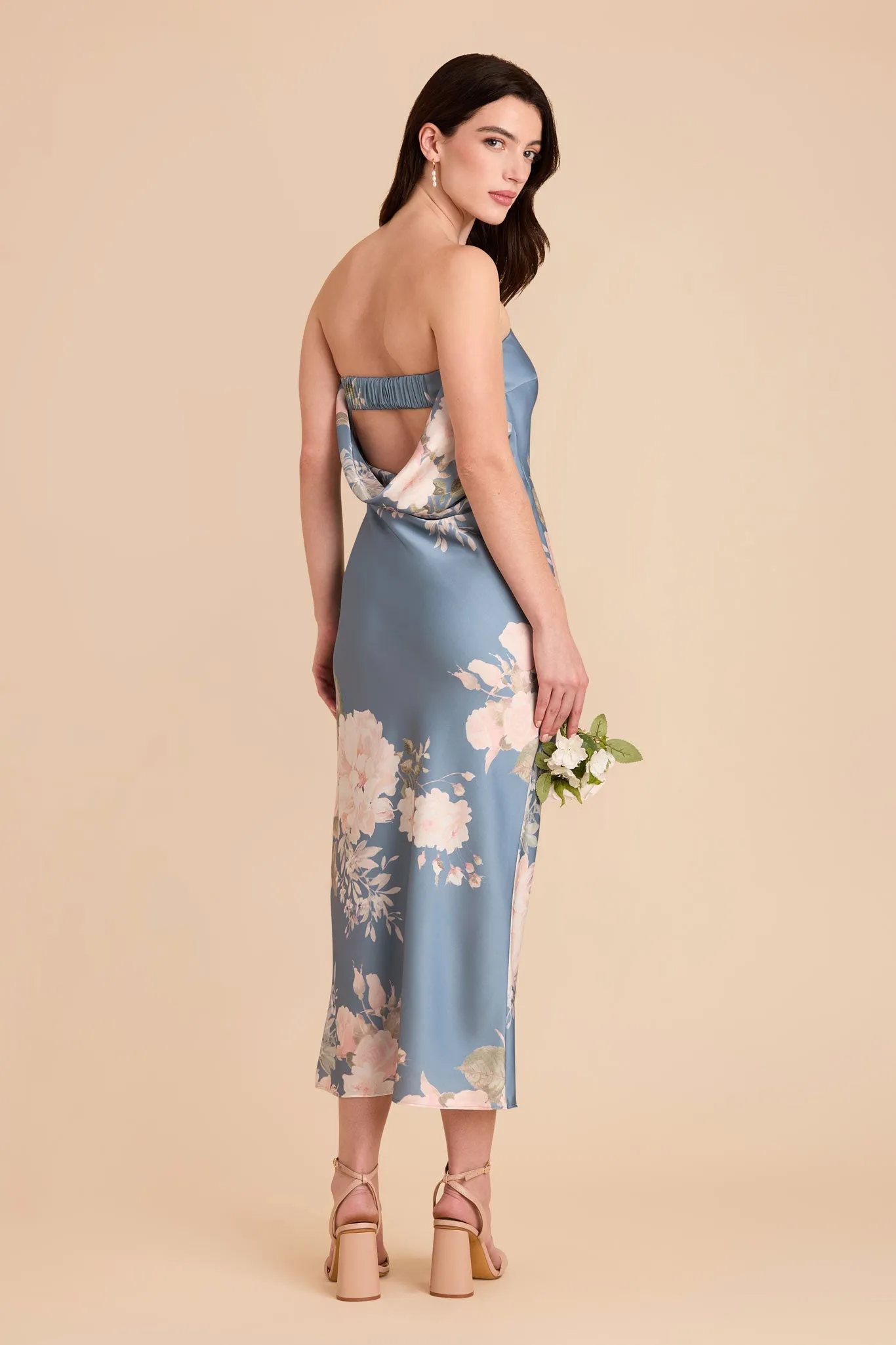 Isla Matte Satin Dress - Dusty Blue Romantic Bouquet sold by Birdy Grey product image thumbnail 5
