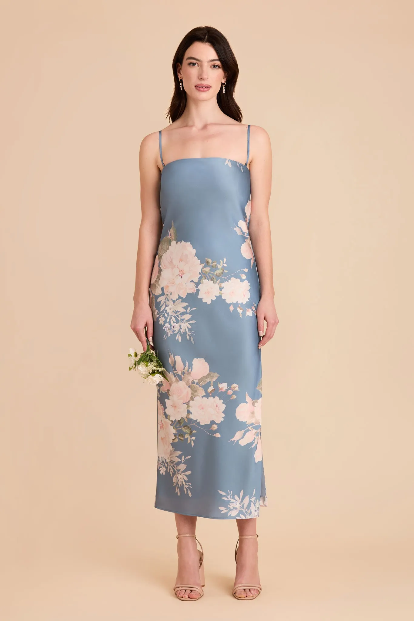 Isla Matte Satin Dress - Dusty Blue Romantic Bouquet sold by Birdy Grey product image thumbnail 2