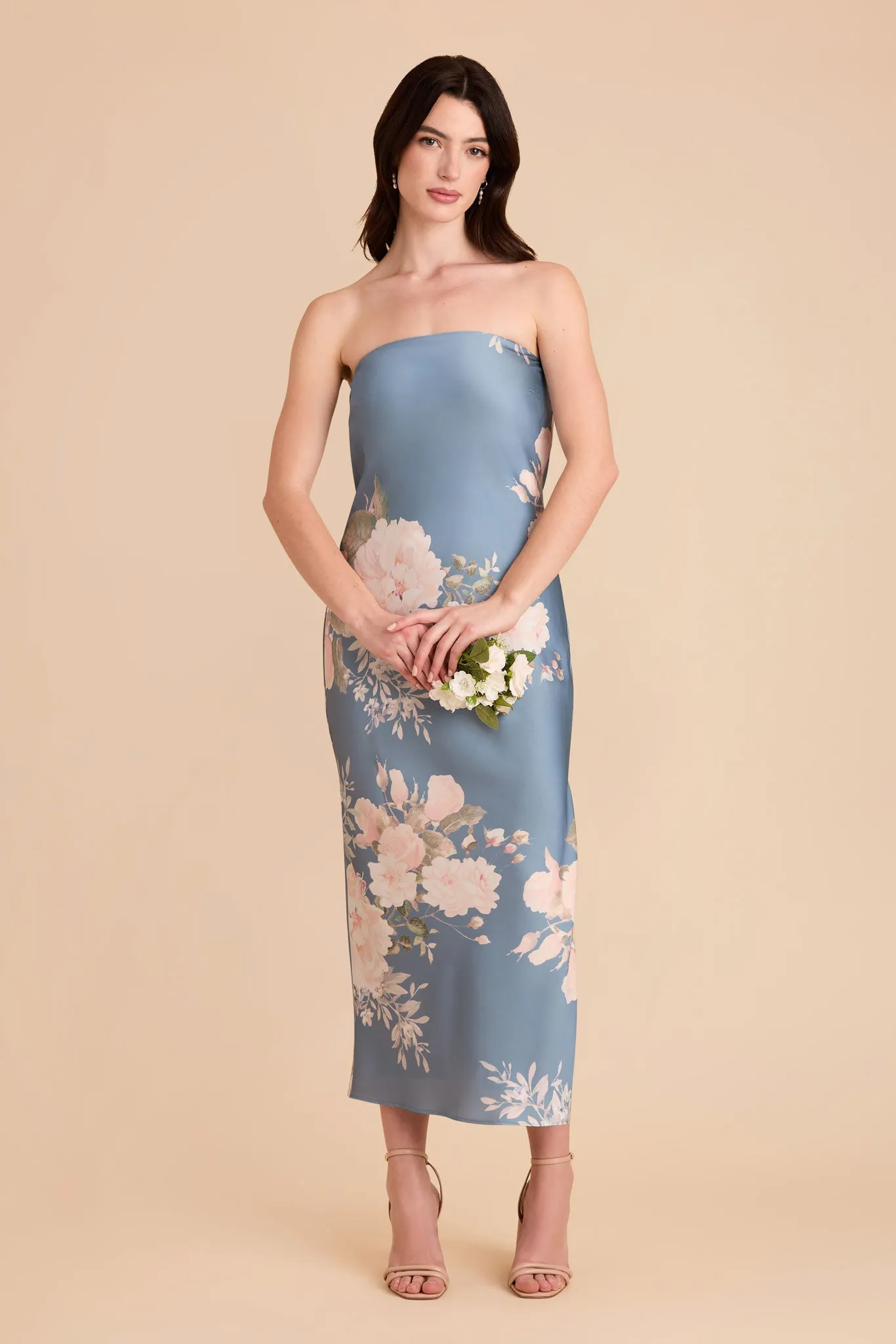 Isla Matte Satin Dress - Dusty Blue Romantic Bouquet sold by Birdy Grey product image thumbnail 3