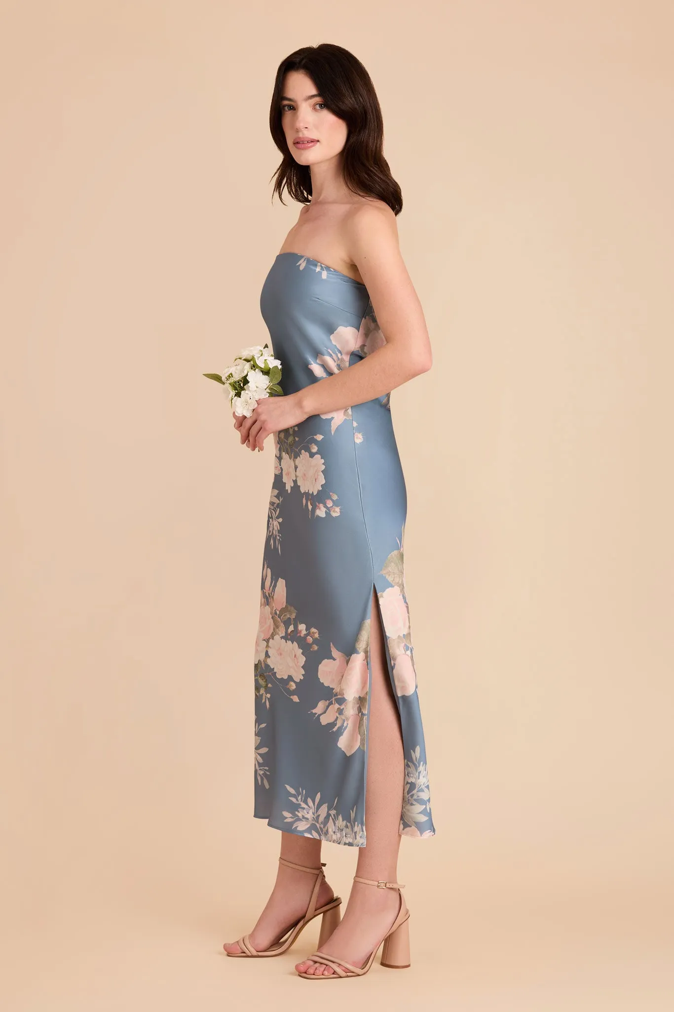 Isla Matte Satin Dress - Dusty Blue Romantic Bouquet sold by Birdy Grey product image thumbnail 4