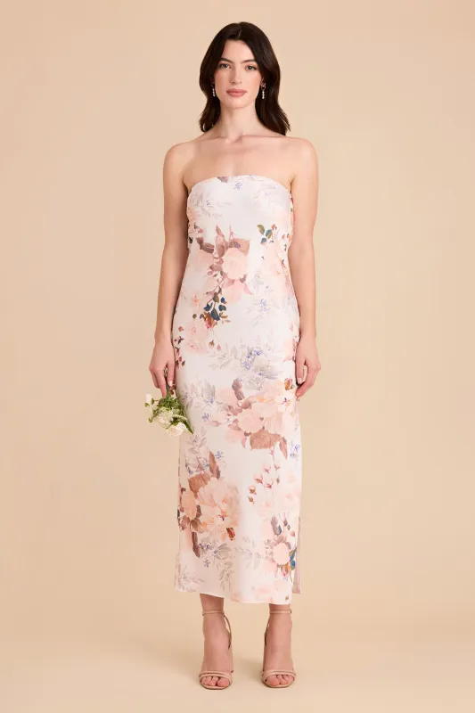 Isla Matte Satin Dress - Champagne Cascadia Bouquet sold by Birdy Grey