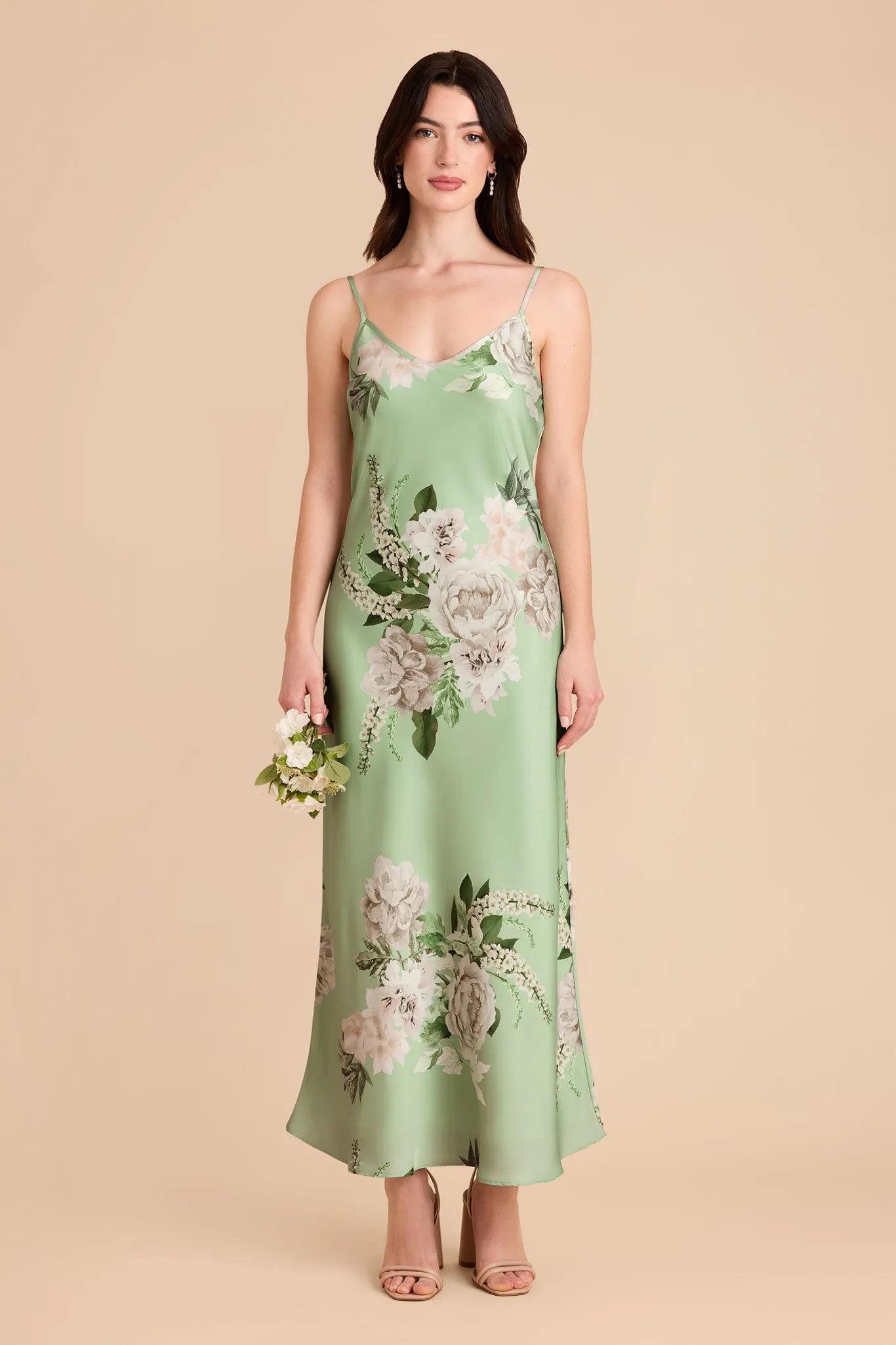 Alice Matte Satin Dress - Pistachio Garden Bloom sold by Birdy Grey