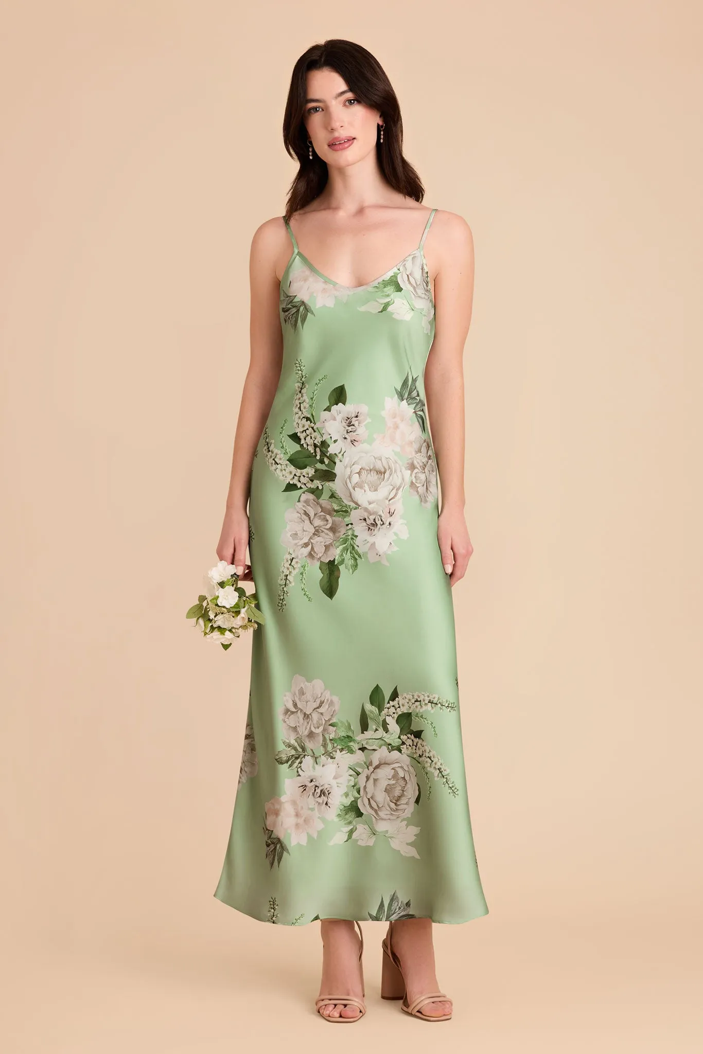 Alice Matte Satin Dress - Pistachio Garden Bloom sold by Birdy Grey product image thumbnail 2