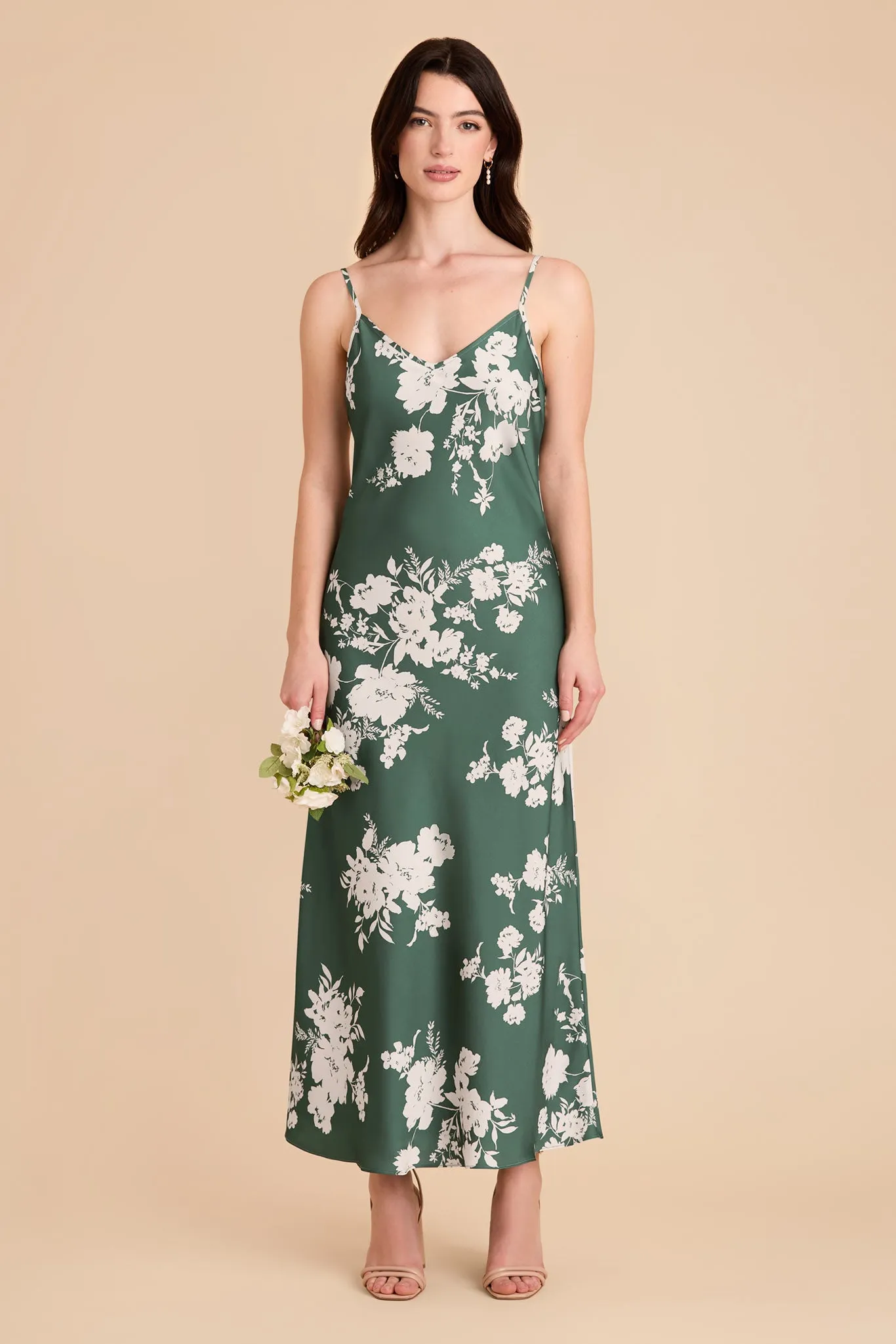 Alice Matte Satin Dress - Eucalyptus Whimsical Blooms sold by Birdy Grey