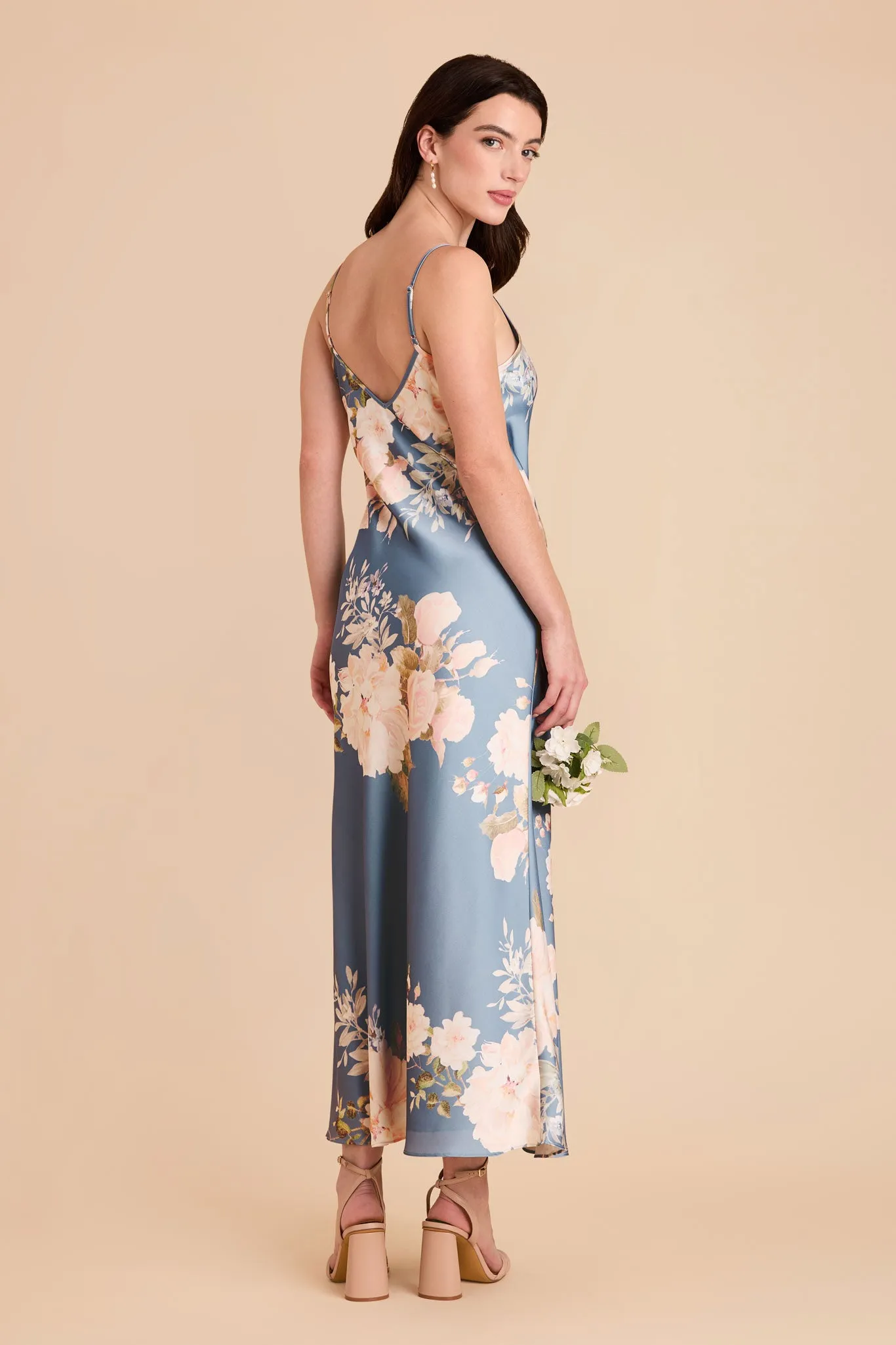 Alice Matte Satin Dress - Dusty Blue Romantic Bouquet sold by Birdy Grey product image thumbnail 3