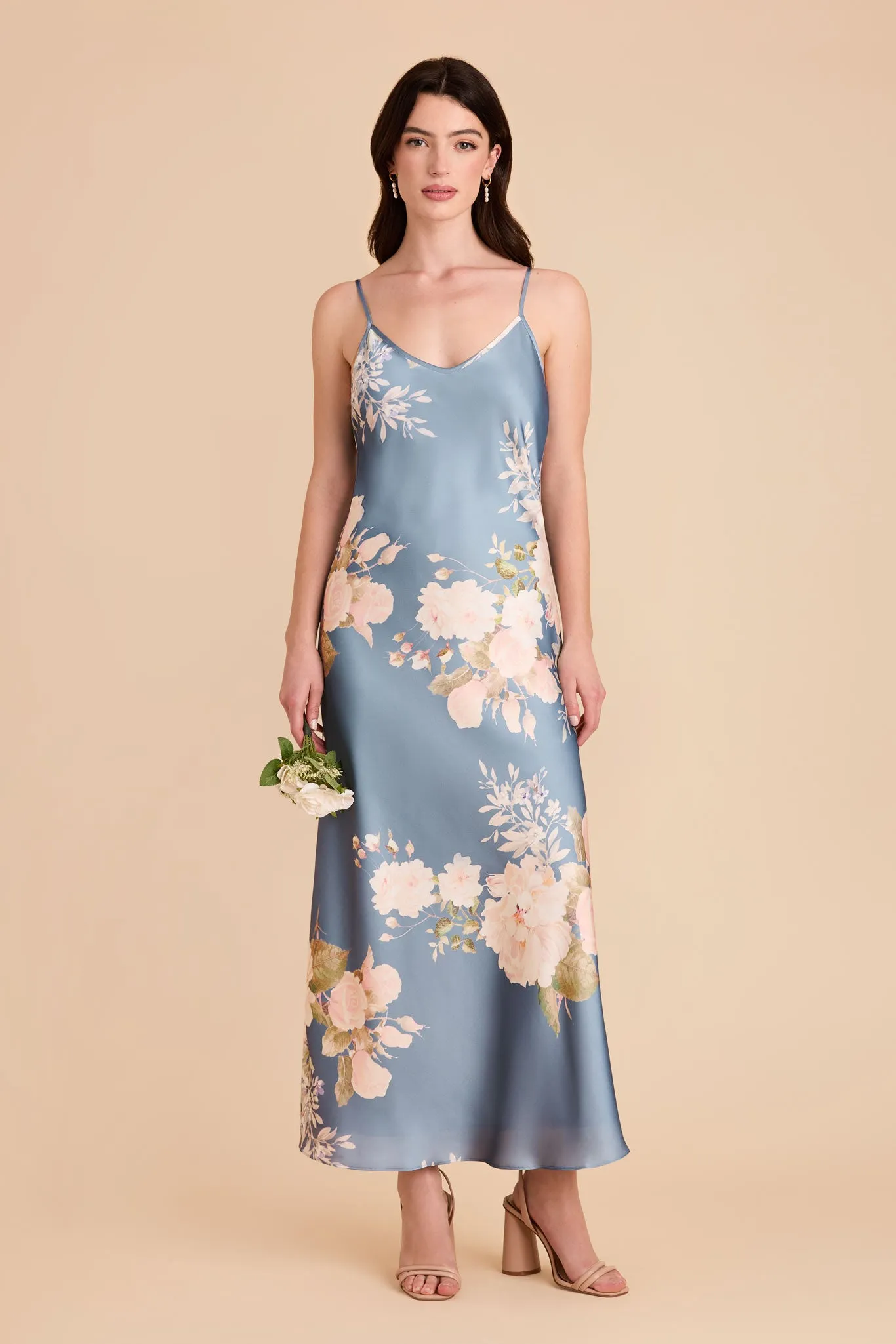 Alice Matte Satin Dress - Dusty Blue Romantic Bouquet sold by Birdy Grey product image thumbnail 2