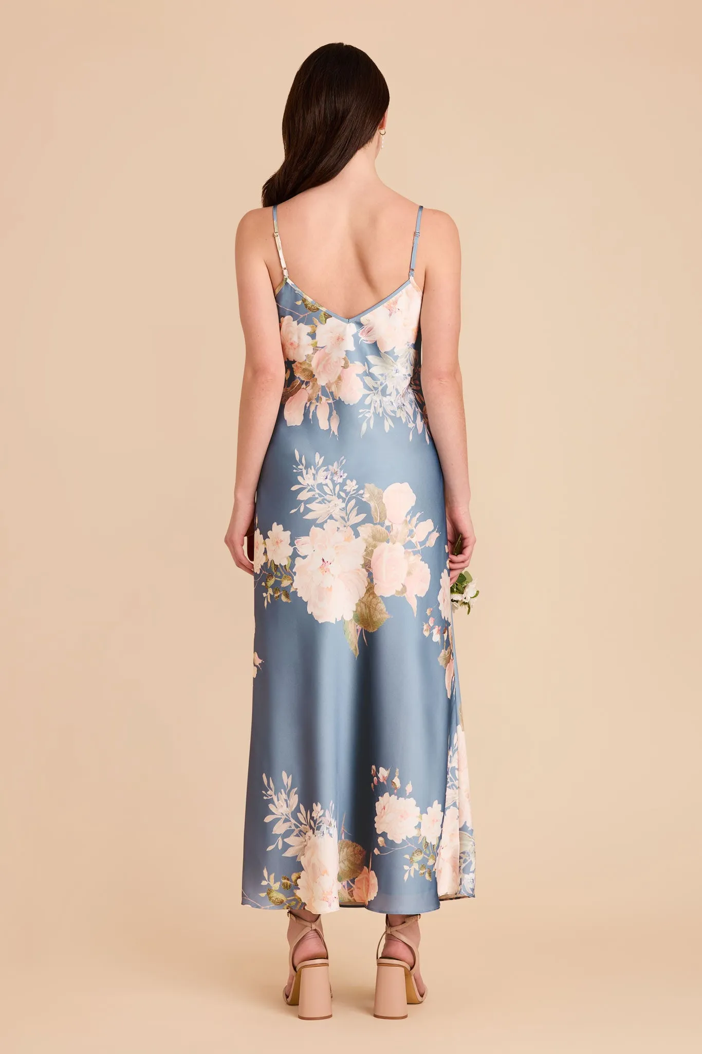 Alice Matte Satin Dress - Dusty Blue Romantic Bouquet sold by Birdy Grey product image thumbnail 4